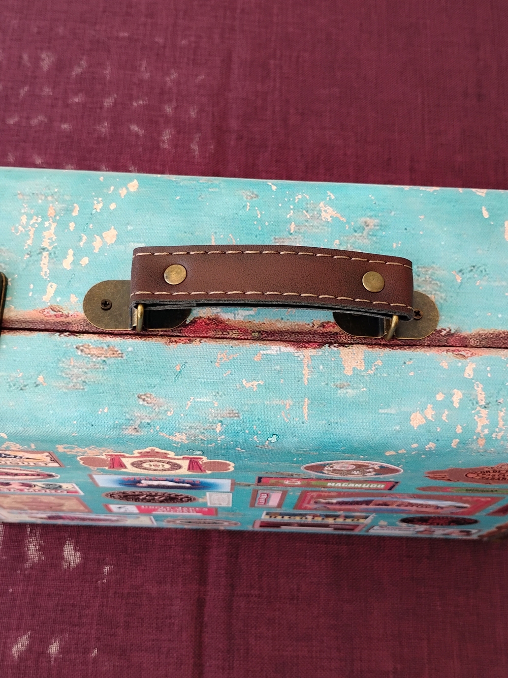 Vintage Look Suitcase with Travel Stickers Rustic Decor - Picture 3 of 13
